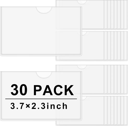 30 Pack Self-Adhesive Index Card Pockets with Top Open for Loading - Ideal Index Card Holder for Organizing and Protecting - Crystal Clear Plastic(3.7 x 2.3 Inches)