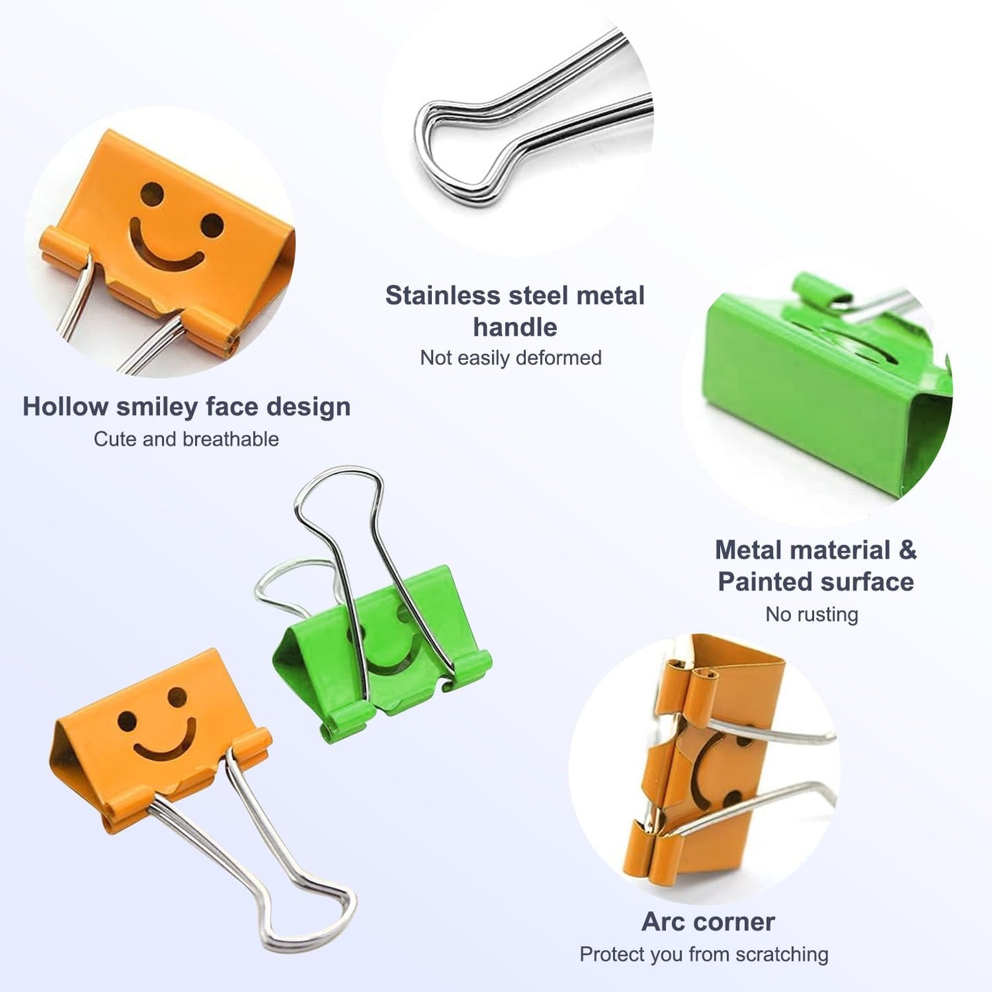 40 Pack Smiling Binder Paper Clips, Mini Metal Binder Clips for Kitchen, Send Goods from Local Warehouse, Cute Binder Clips, School Personal Document Organizing Classifying, Office, Paper Clamps