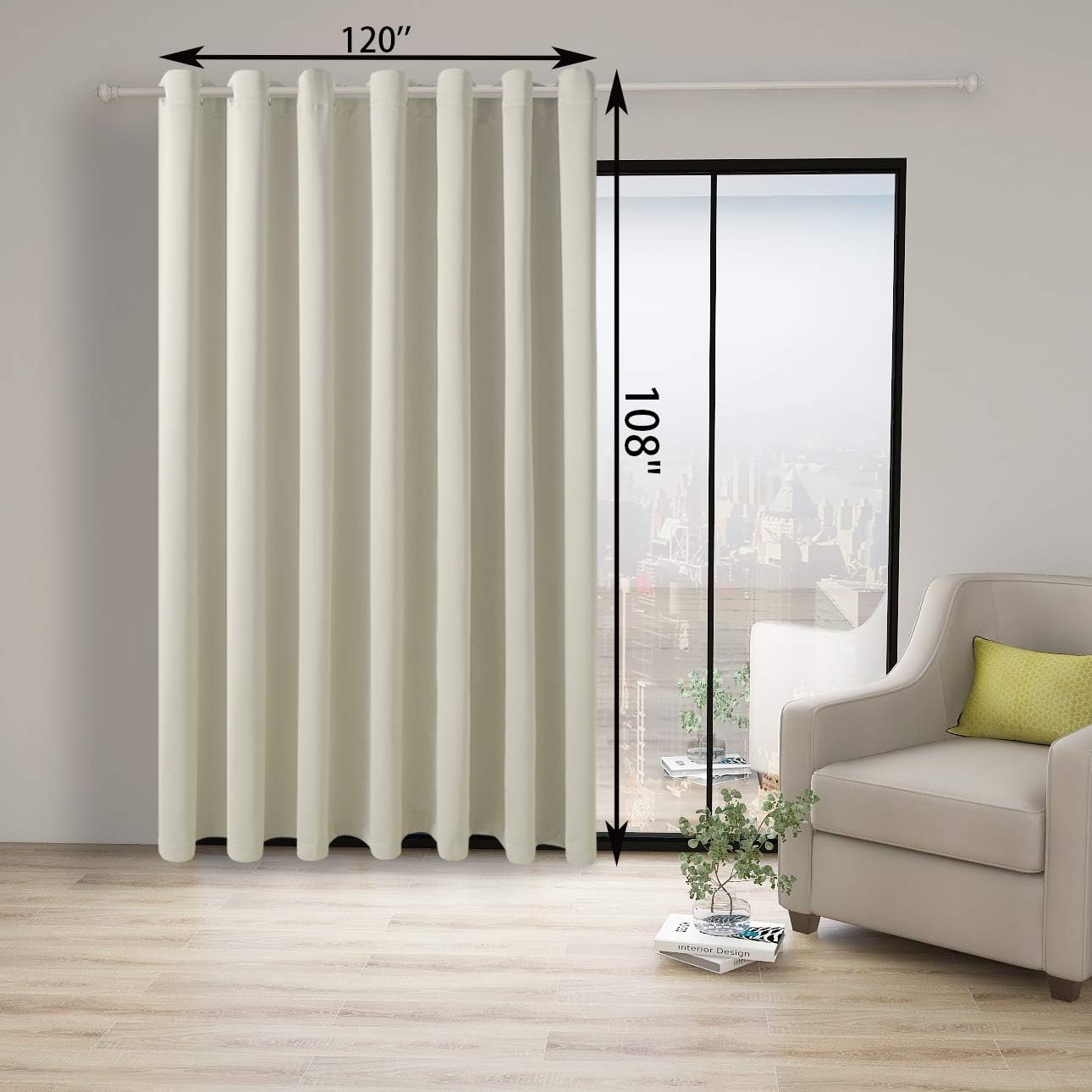 BONZER Room Divider Blackout Curtain Extra Wide Room Darkening Total Privacy Wall Noise Reducing for Apartment, Studio, 108L x 120W Inch (9L x 10W ft), 1 Panel, Cream