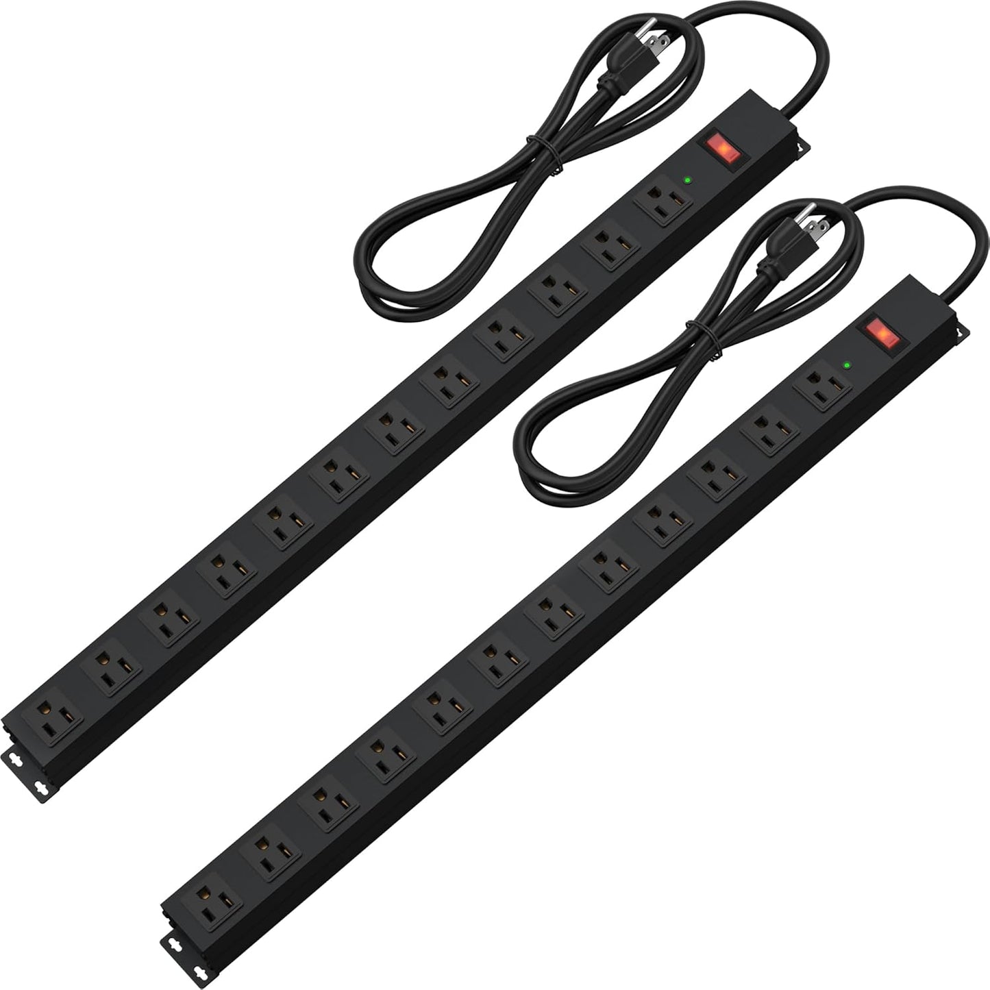 12 Outlet Long Power Strip Surge Protector with 2100 Joules, 6FT Power Cord, Wide Spaced Outlet Power Bar, Overload Protection Switch, Industrial Heavy Duty for Work Bench, Shop, Garage (Black),2 Pack