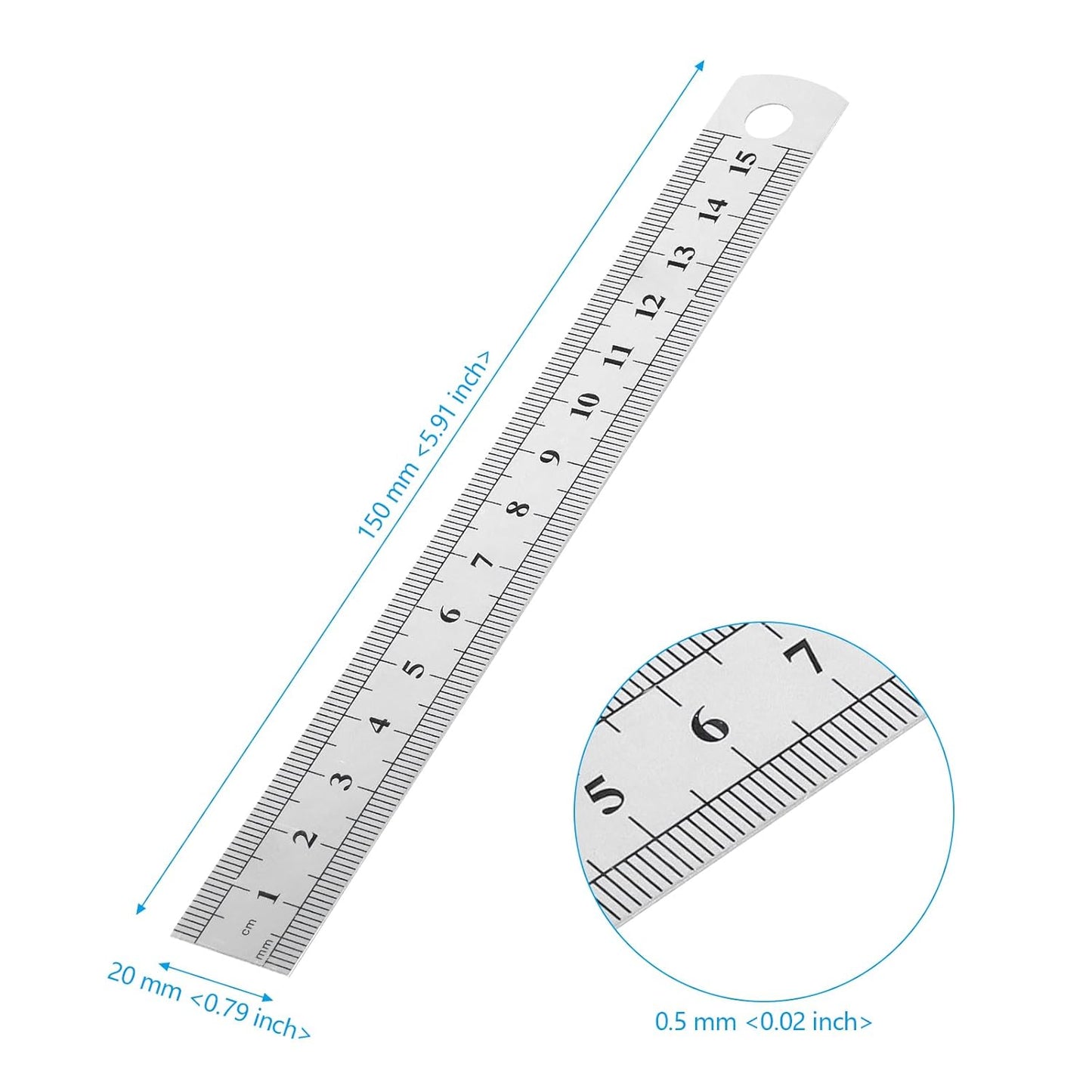 60 PCS 6 Inch Stainless Steel Ruler Bulk with Inch and Metric Scale, Straight Edge Metal Rulers Measuring Tool for Measuring