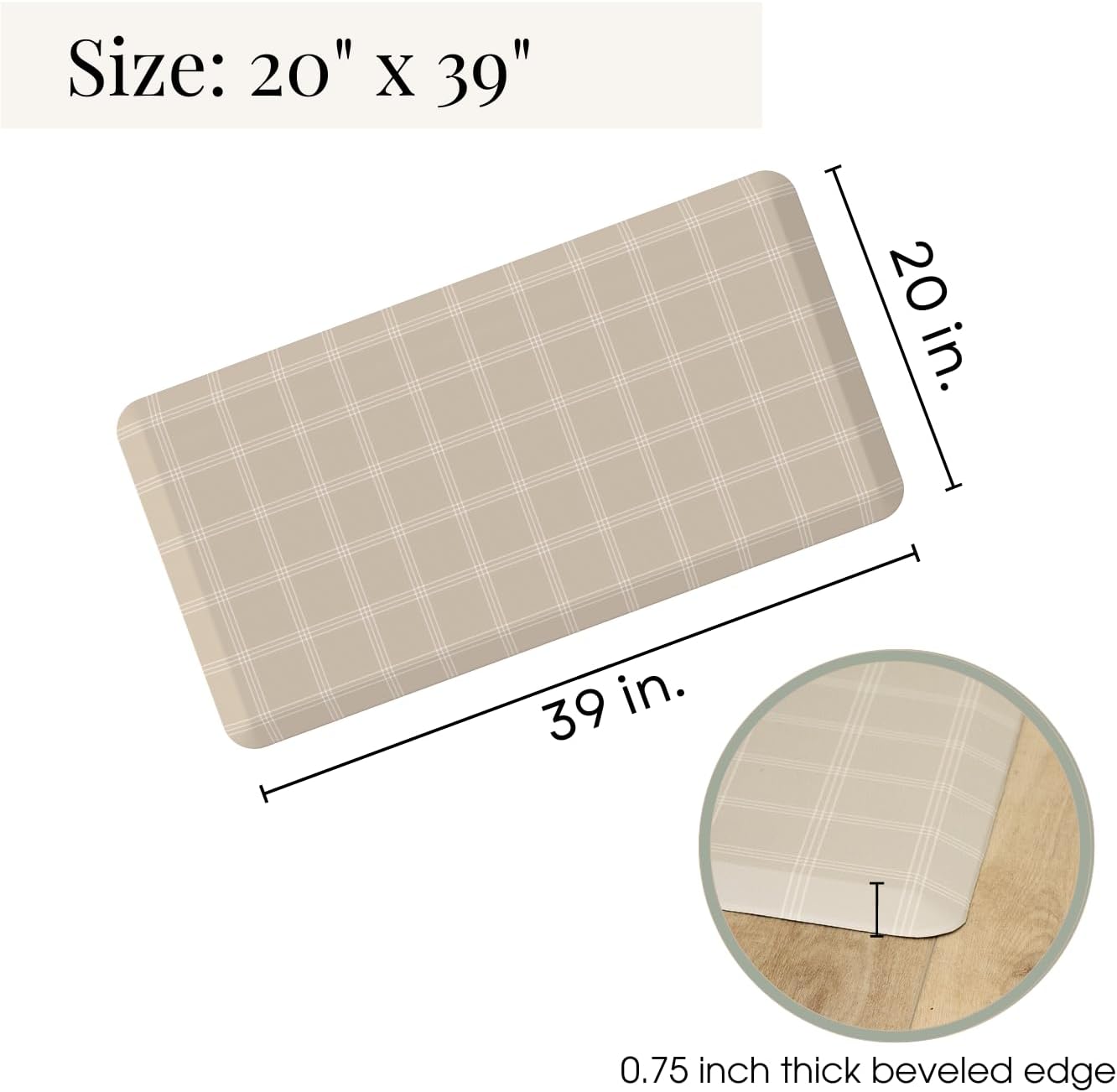 Anti Fatigue Mat by Laurel Lane Co. – Designer Anti Fatigue Mats for Kitchen Floor, Kitchen Mats for Floor, Desk Mat – Cushioned 0.75" Thick – Stain Resistant – Non-Skid Bottom – 20" x 39"