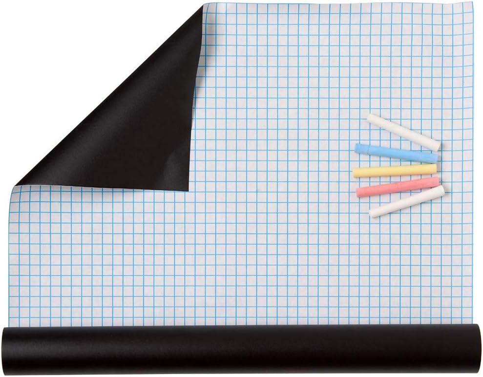 Chalkboard Contact Paper Roll - 17.3” x 78.7” (6.5 Feet) - 5 Chalks Included - Self Adhesive Chalk Paper Removable DIY Blackboard Wall Sticker for School, Office, Home, Art - Black Chalkboard Stickers