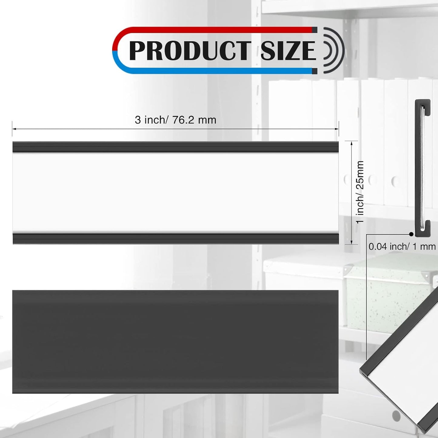 300 Pieces Magnetic Label Holders Channel Labels Racks Magnetic Card Holders with Protective Films and Replacement Strips for Metal Shelf, Filing Cabinet, Mailbox, Whiteboard (1 x 3 Inch)
