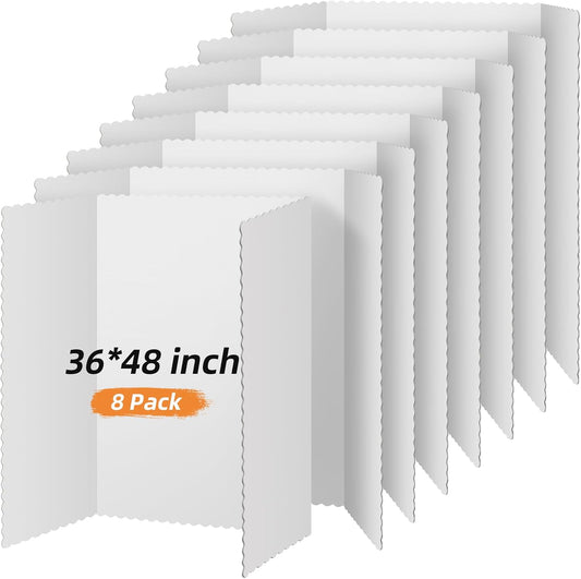 Henoyso 8 Pieces Tri Fold Poster Board Lightweight Fold Presentation Board for Science Fair Display(36 x 48 Inch,White)