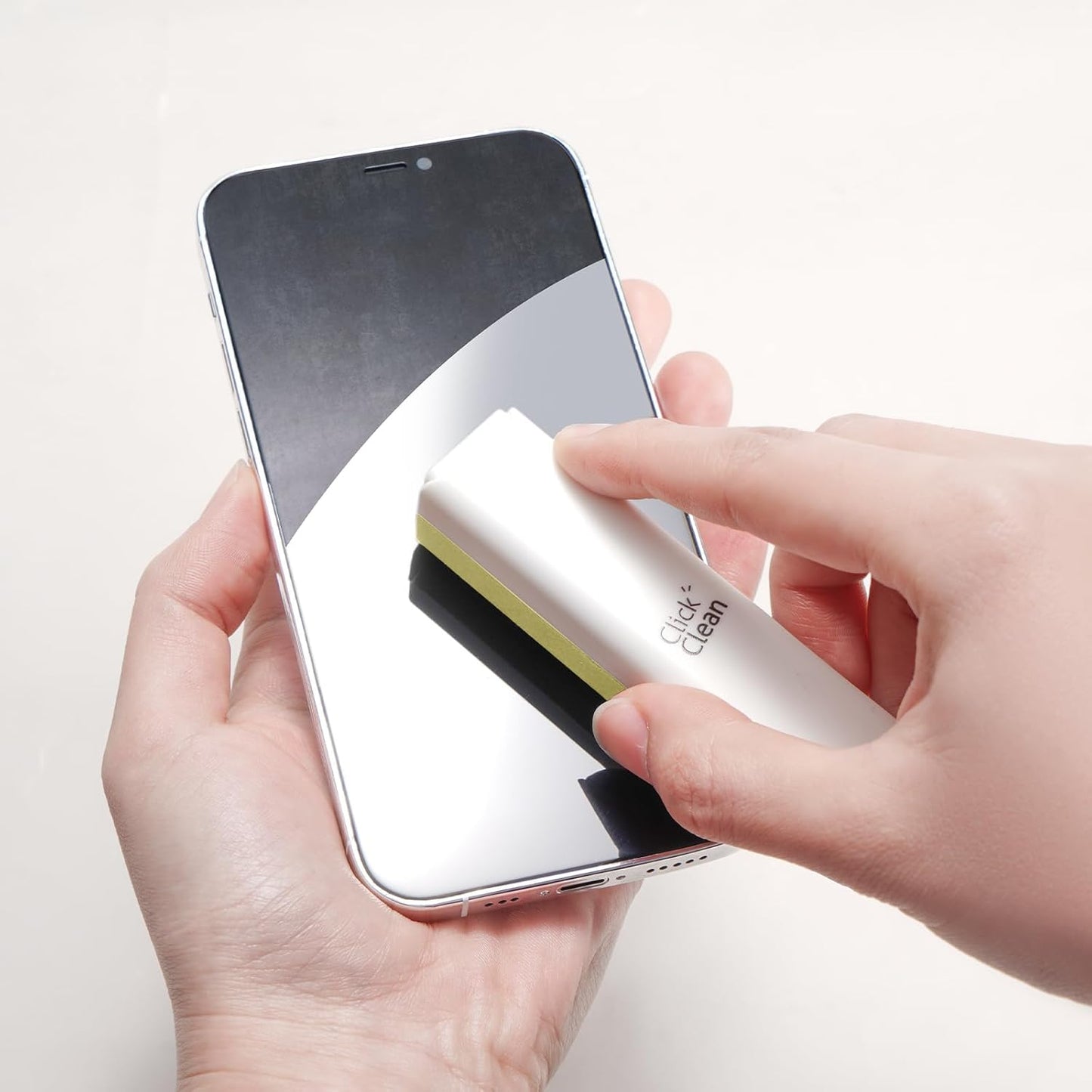 CLICK CLEAN Screen Cleaner, Fingerprint Proof Screen Cleaner Spray, All-in-One Cleaner with Microfiber and Shell for All Phones, Laptop and Tablet Screens (Beige)