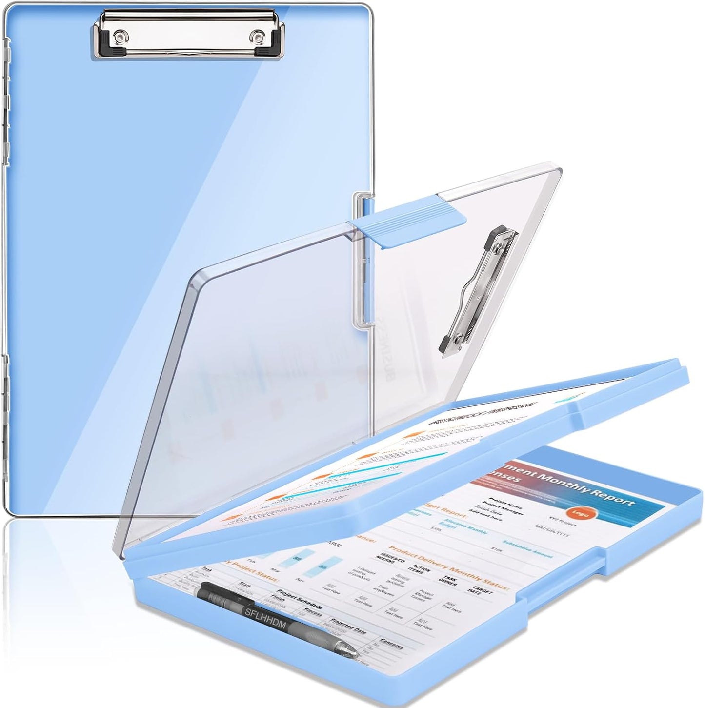 Clipboard with Storage,Heavy Duty Clip Boards 8.5x11 with 2 Storage Case,Clear Visible Top Panel Storage Clipboard,Side Opening Clip Boards,Nursing Clipboard Folder Case for Office Supplies-Aqua Blue