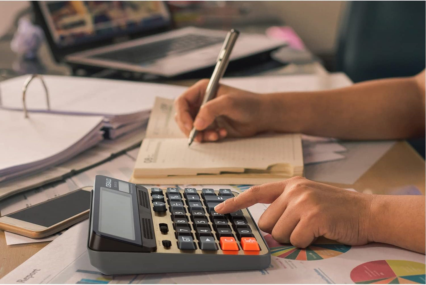 Desktop Calculator Extra Large 5-Inch LCD Display 12-Digit Big Number Accounting Calculator with Giant Response Button, Battery & Solar Powered, Perfect for Office Business Home Daily Use(OS-6815GN)