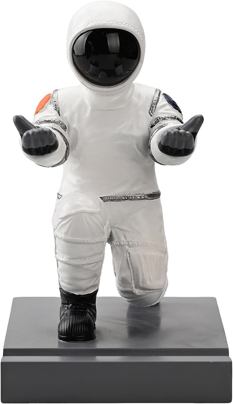 Astronaut Resin Pen Holder, Mobile Phone Stand, Device Stand, Desk Organizer Decorative Pen Holder (White&Black)