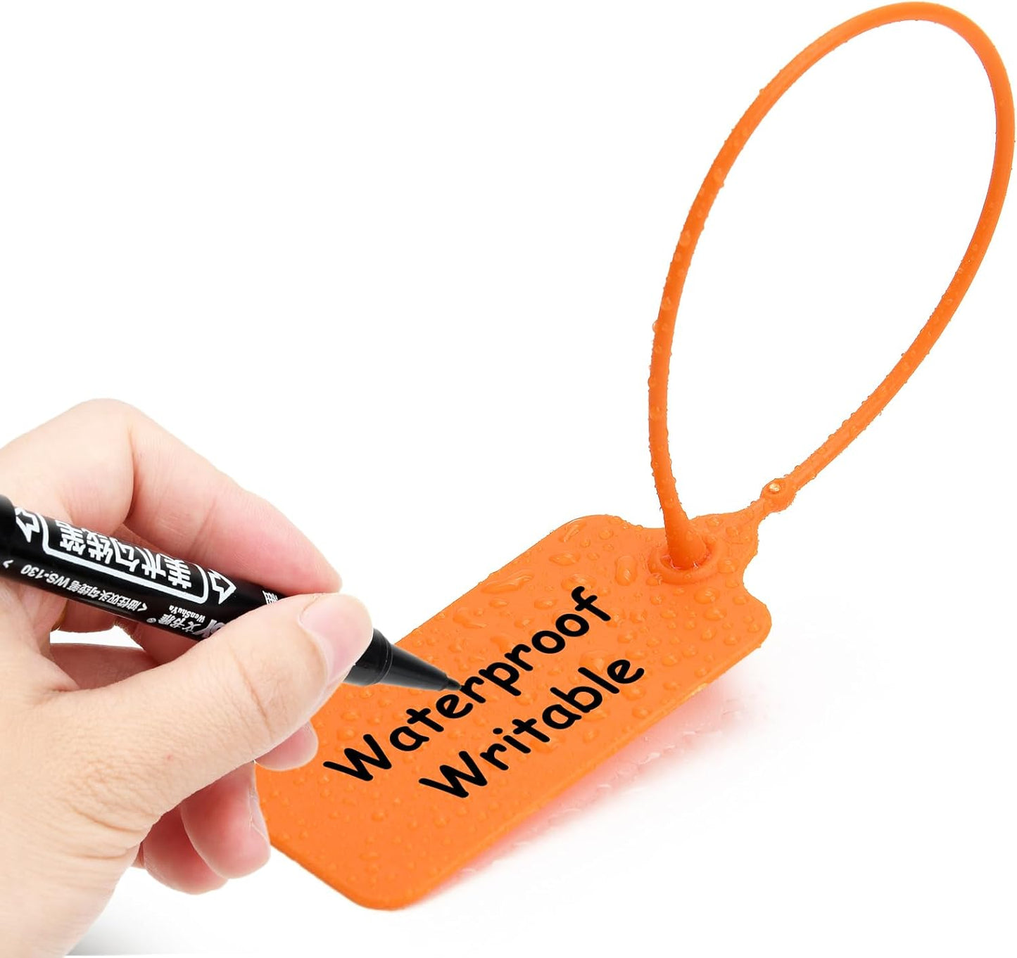 50 Orange Blank Plastic Tags for Labeling Waterproof Hanging Labels Writable Tags Seal Plastic Marking Label for Clothes Bags Keys Inventory with One Marker Pen