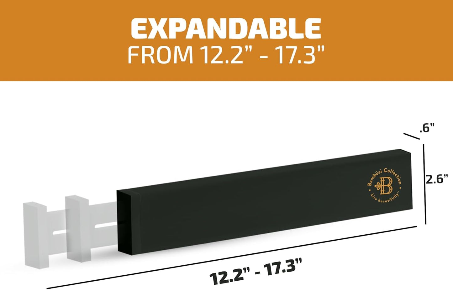 Bambüsi 4 Pack Drawer Divider - Bamboo 2.6" High, 12.5-17" Adjustable Drawer Organizers for Clothes, Expandable Dresser Separators in Bedroom/Bathroom/Kitchen/Office Organization and Storage (Black)