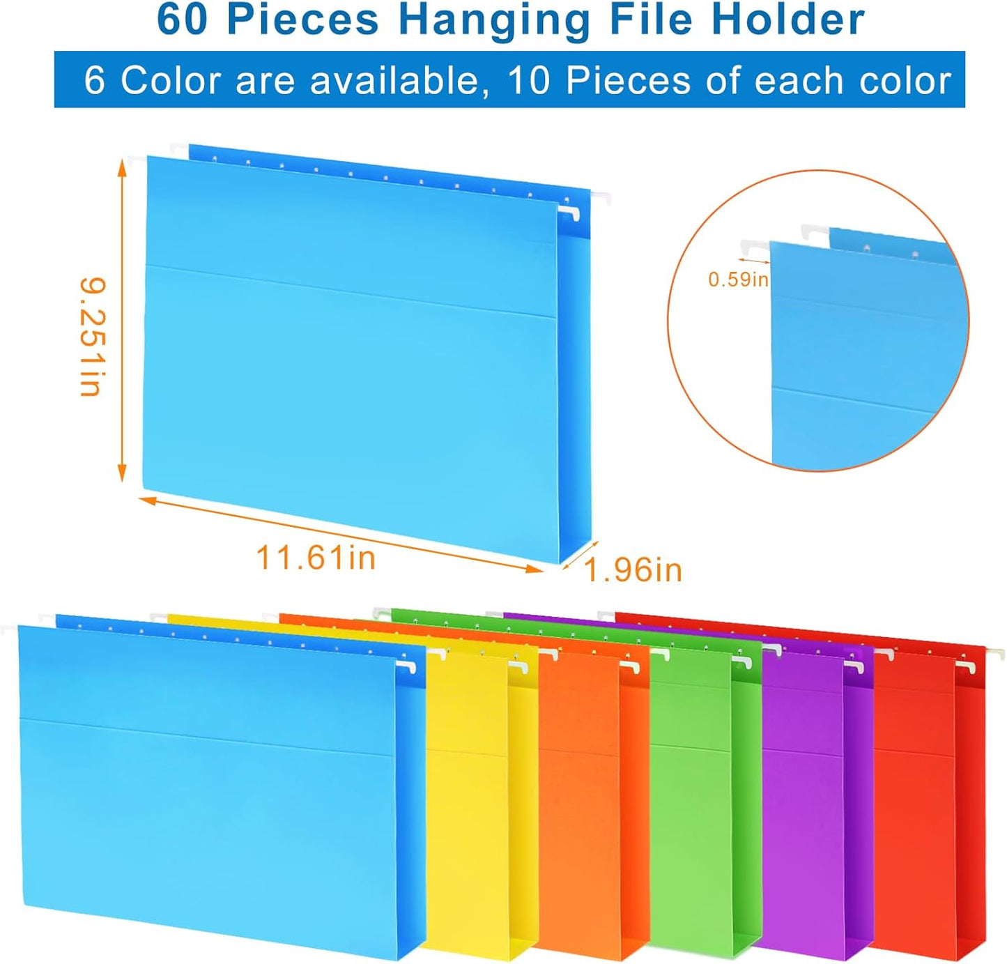 60 Pack Hanging File Folders Letter Size, Colored Hanging Folders with 1/5-Cut Adjustable Tab, Extra Capacity Hanging File Folders, 1 Inch Expansion, Perfect Office, Home, Classroom Supplies