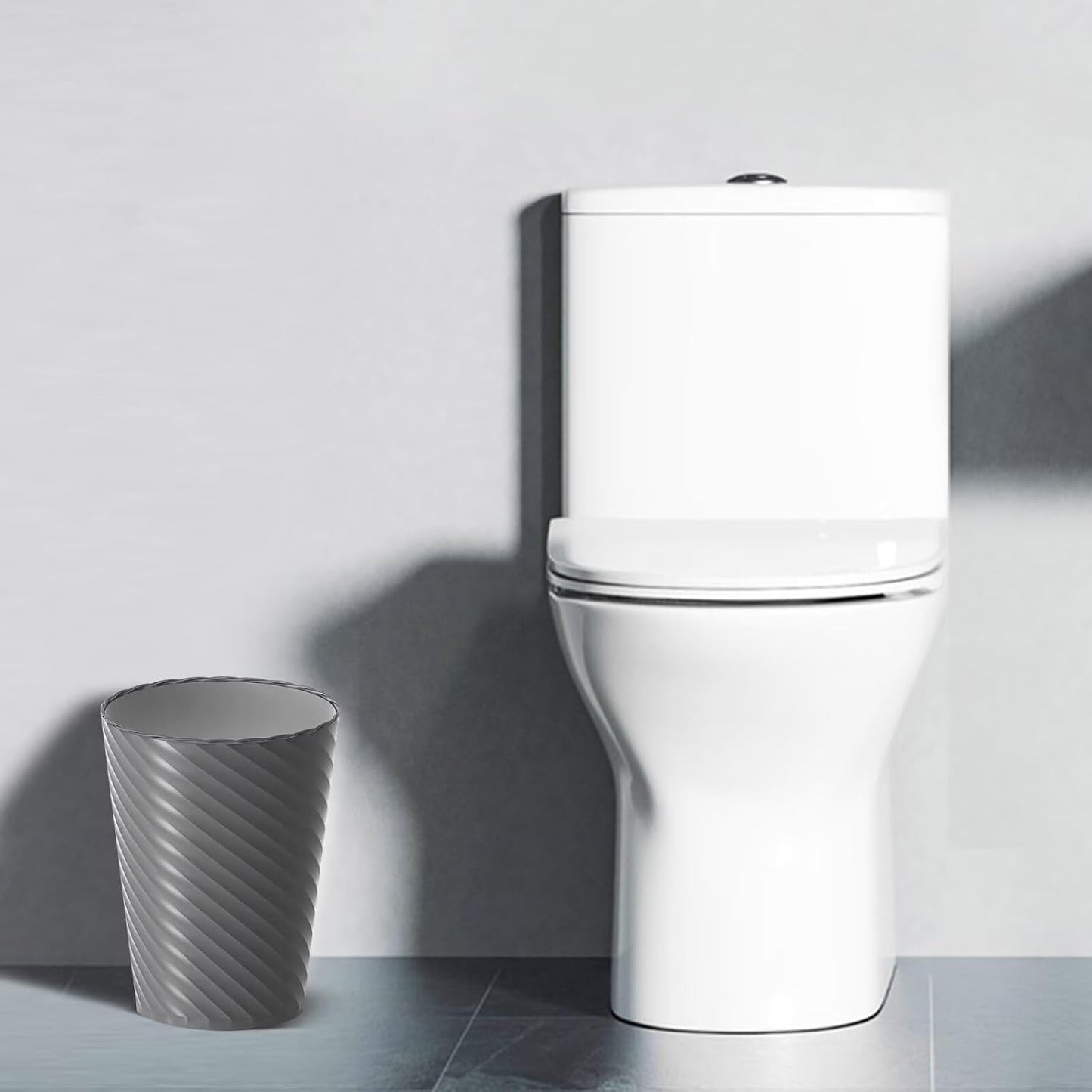 Bathroom Trash Can, 3 Pack 1.8 Gallons Small Trash Can with Trash Bags, Bathroom Garbage Can, Plastic Trash Bin, Round Waste Basket for Bath，Bedroom, Office, Kitchen, Room, Compact Space (Grey)