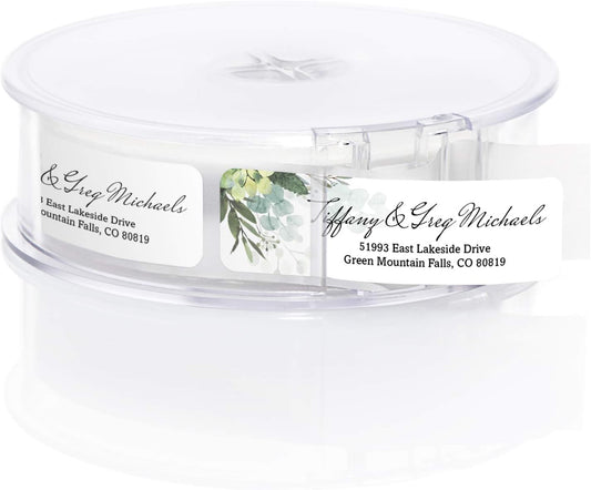 Floral Greenery Rolled Address Labels/Roll of 250 Personalized Address Labels/Designer Return Address Stickers in Elegant Plastic Dispenser