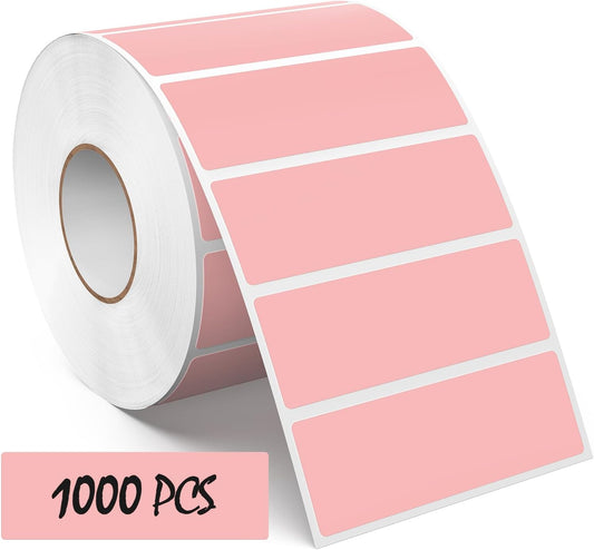 3 × 1 Inches Pink Rectangle Color Coding Labels 1000 PCS, Self-Adhesive Writable Waterproof Vinyl Blank Sticker Roll for Office Home School Business