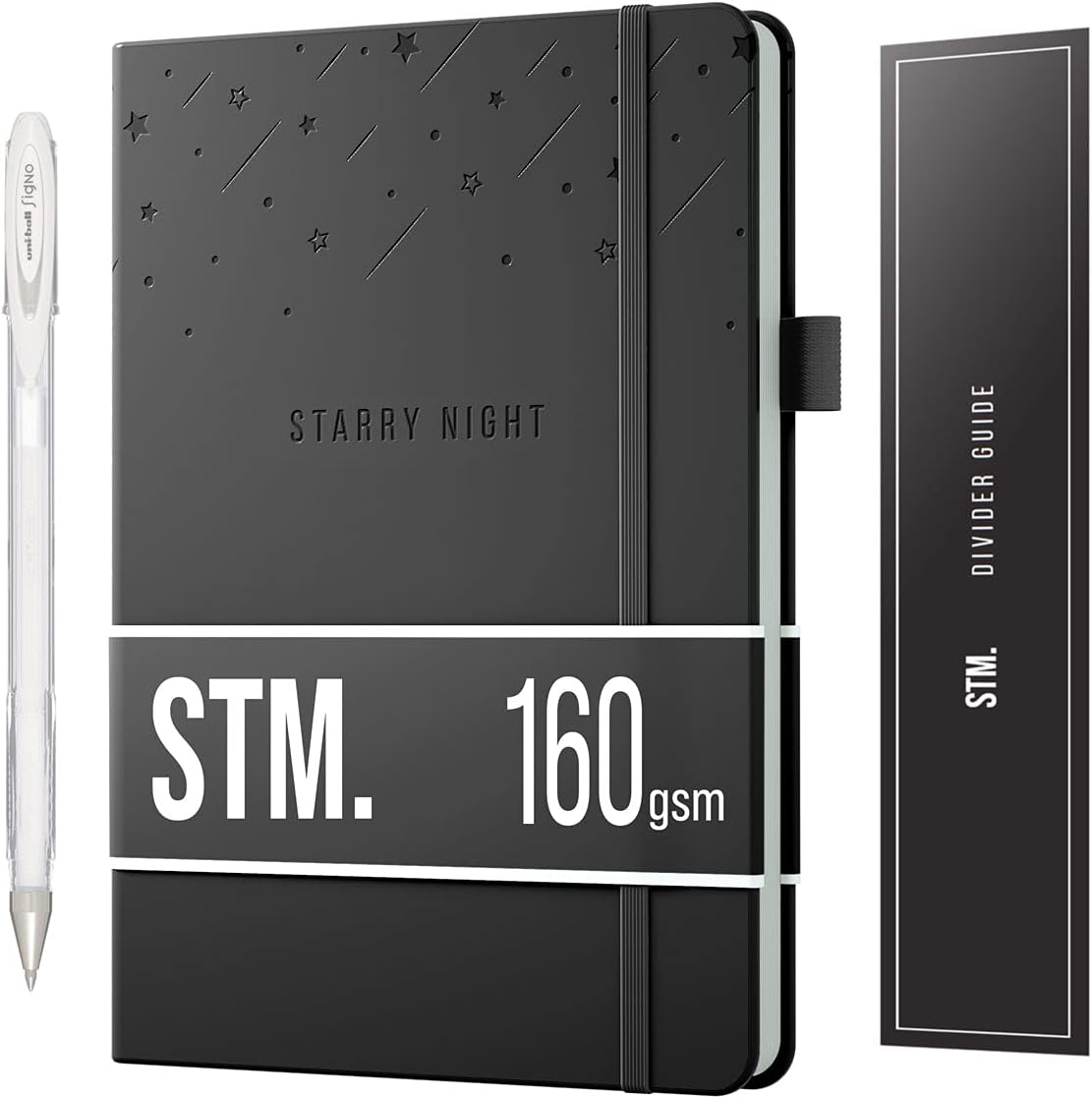 Black Paper Bullet Dotted Journal Notebook | A5 Starry Night by Scribbles That Matter | Free white gel pen | 160gsm Blackout no-bleed dot grid paper | For Men and Women | 5.75 x 8.5 in | Black