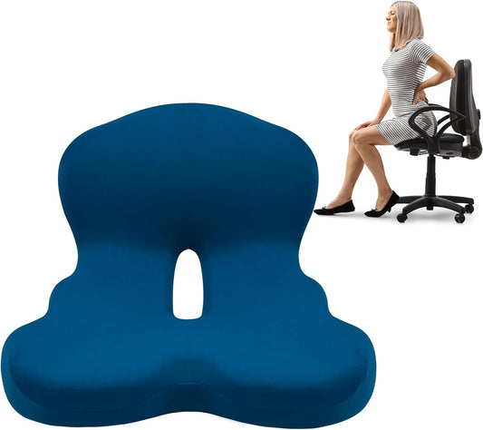 Buttocks Cushion for Office Chair Memory Foam Seat Pad for Butt Support Tailbone Relief Ergonomic Chair Cushion for Home Car Travel or Work (Navy Blue)