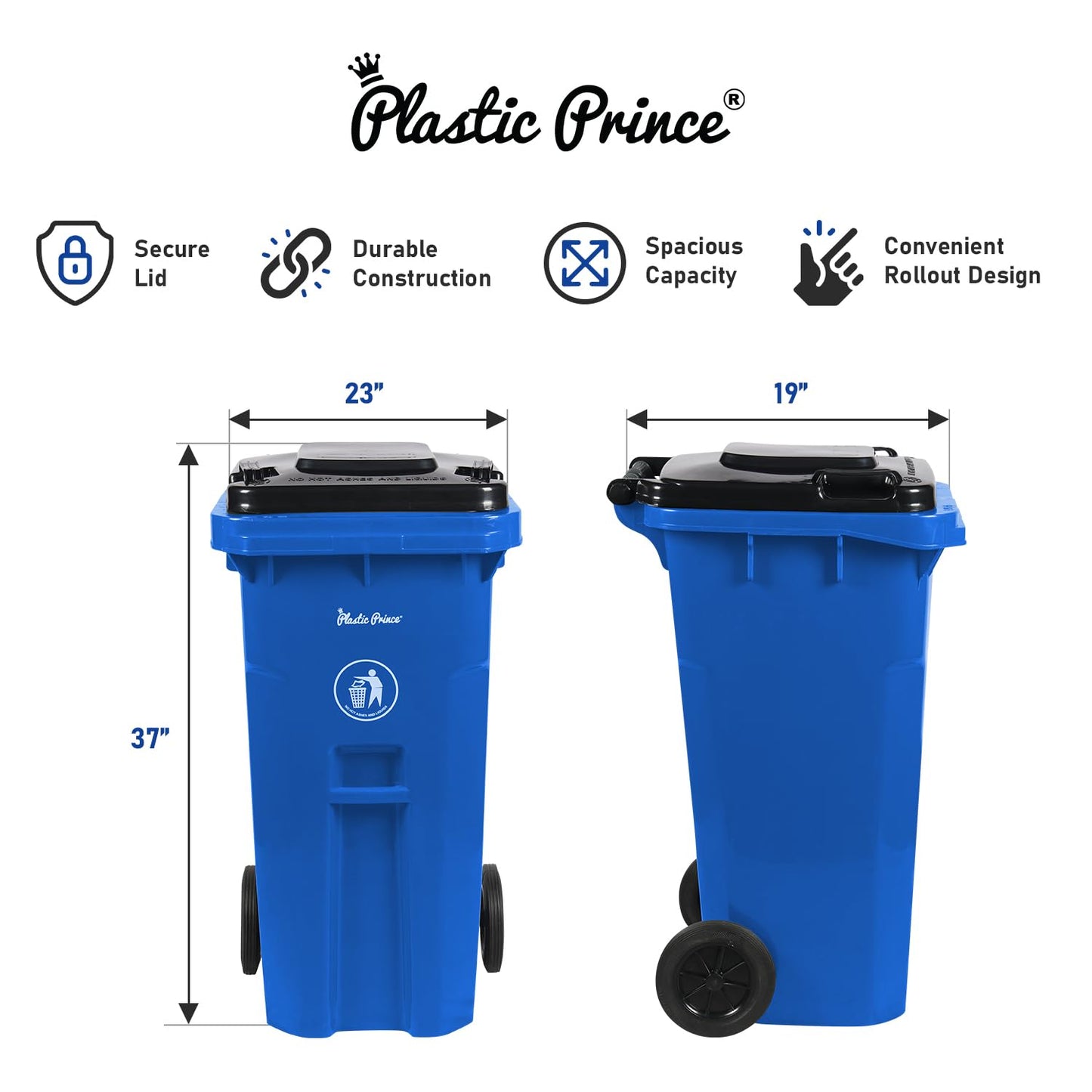 32 Gallon Recycling Rollout Trash Can with Lid, Commercial Heavy-Duty Wheeled Outdoor Garbage Can, Blue