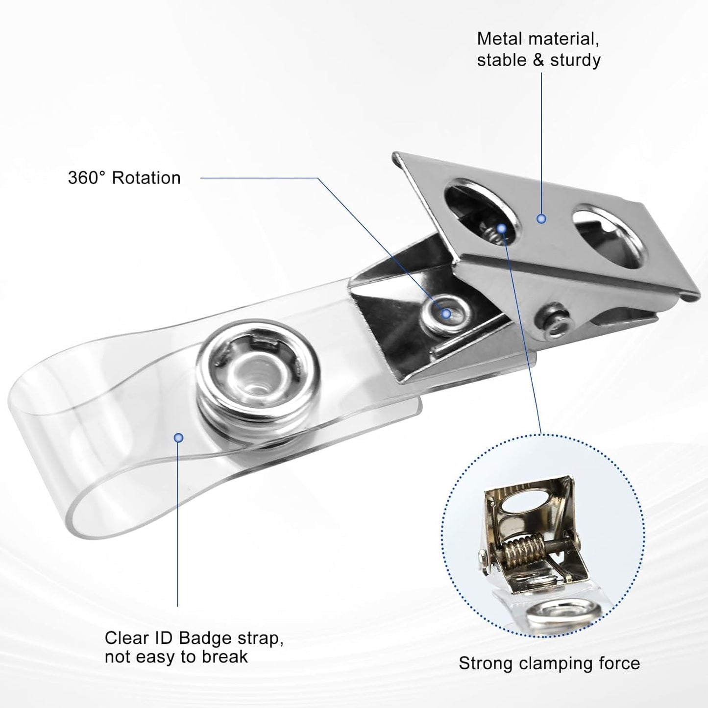 400Pcs Premium Metal Badge Clips with Clear PVC Straps for ID Cards, Badge Holders, Name Tags, Work Badges