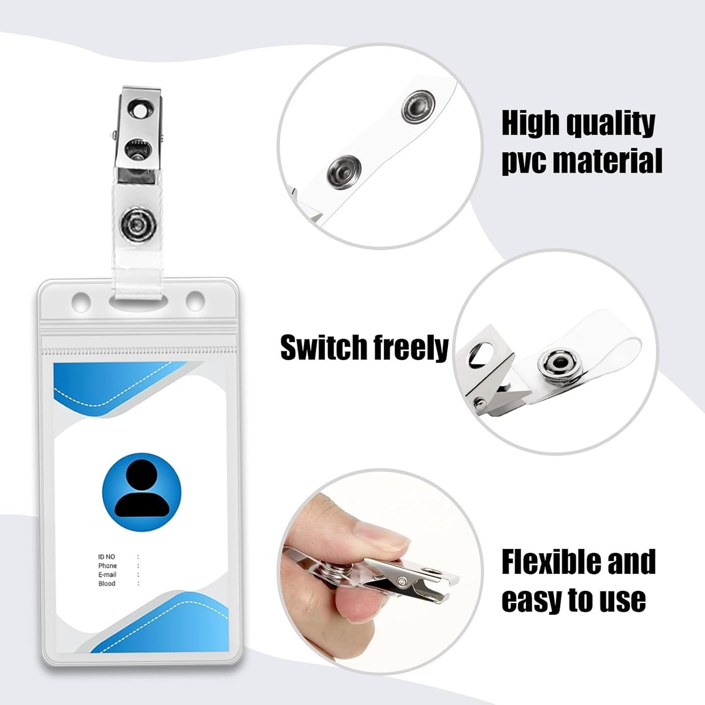 500 Pcs Metal Badge Clips with Clear PVC Straps Double Hole ID Badge Clips for ID Cards and Badge Holders Name Tags Work Office Supplies