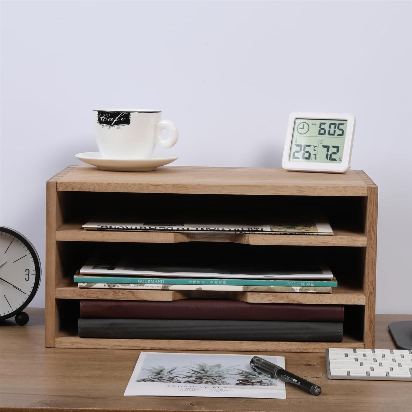 3-Tier Paper Storage Letter Tray File Sorter - Wood Desktop Document Organizer Holders with Mail Sorter, School & Home Magazine File Dividers, Book Rack Shelf Stand for HD-SJ3K (Light)