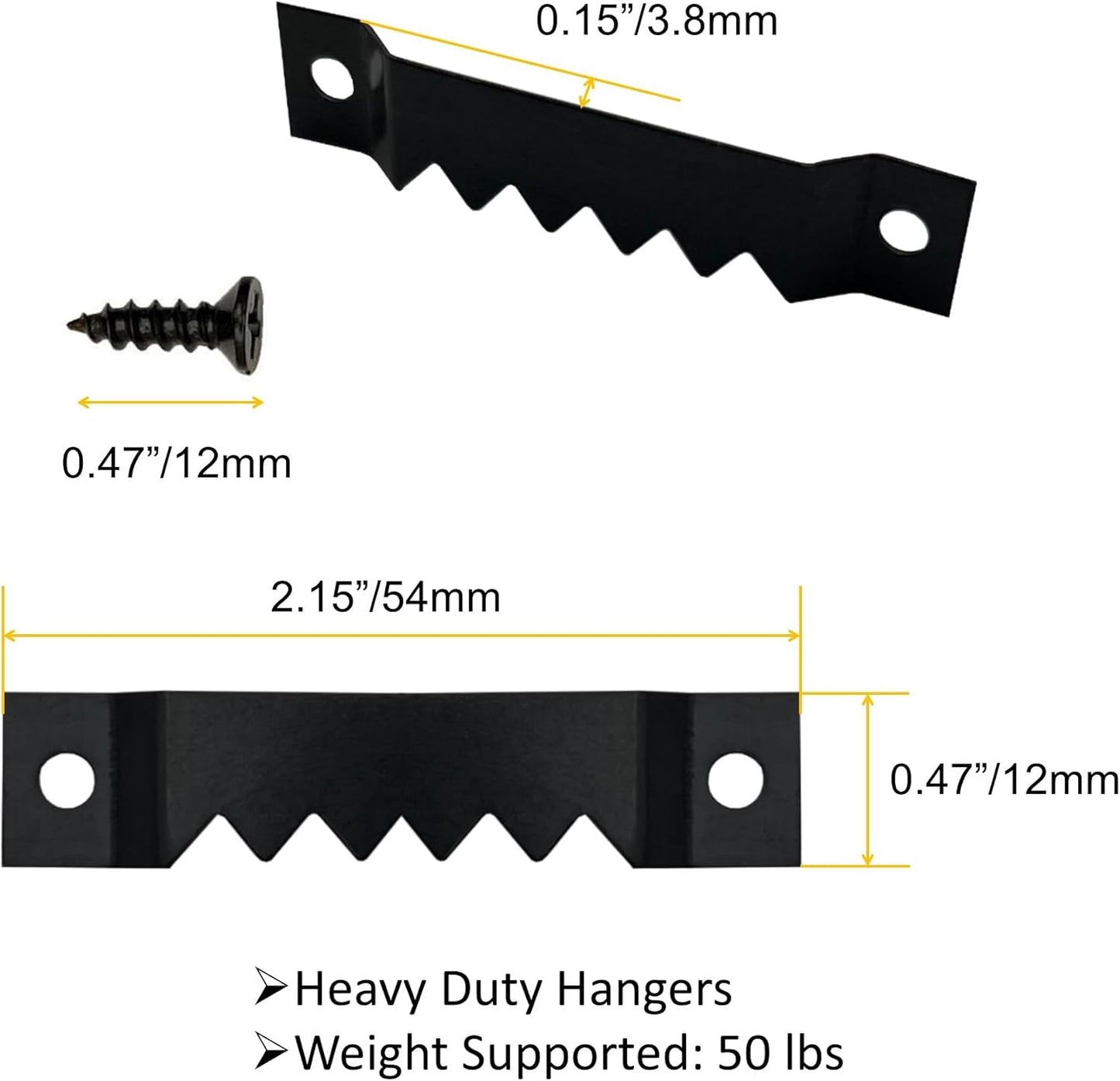 30 Pack Large Heavy Sawtooth Picture Hangers Steel Picture Hangers with Screws Picture Hang Solutions, for Hanging Clock Paintings Artwork Picture Frame Hook Photos (Black，Supports 50 lbs)