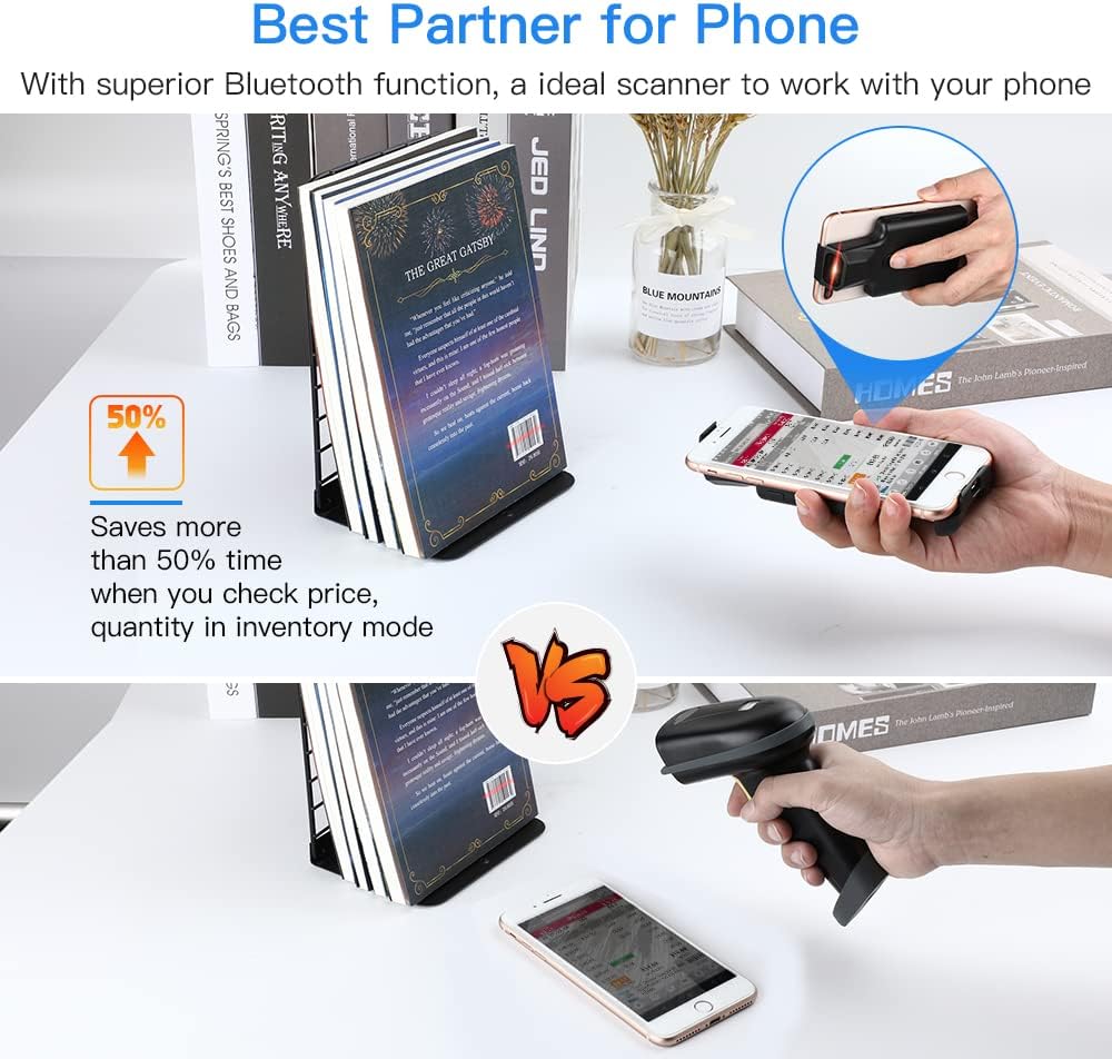 Eyoyo Upgraded QR Code Scanner Bluetooth Android Barcode Scanner, Portable Back Clip Wireless 1D 2D UPC ISBN Inventory Barcode Reader PDF417 Data Matrix Code Compatible with iPhone, Android Phone