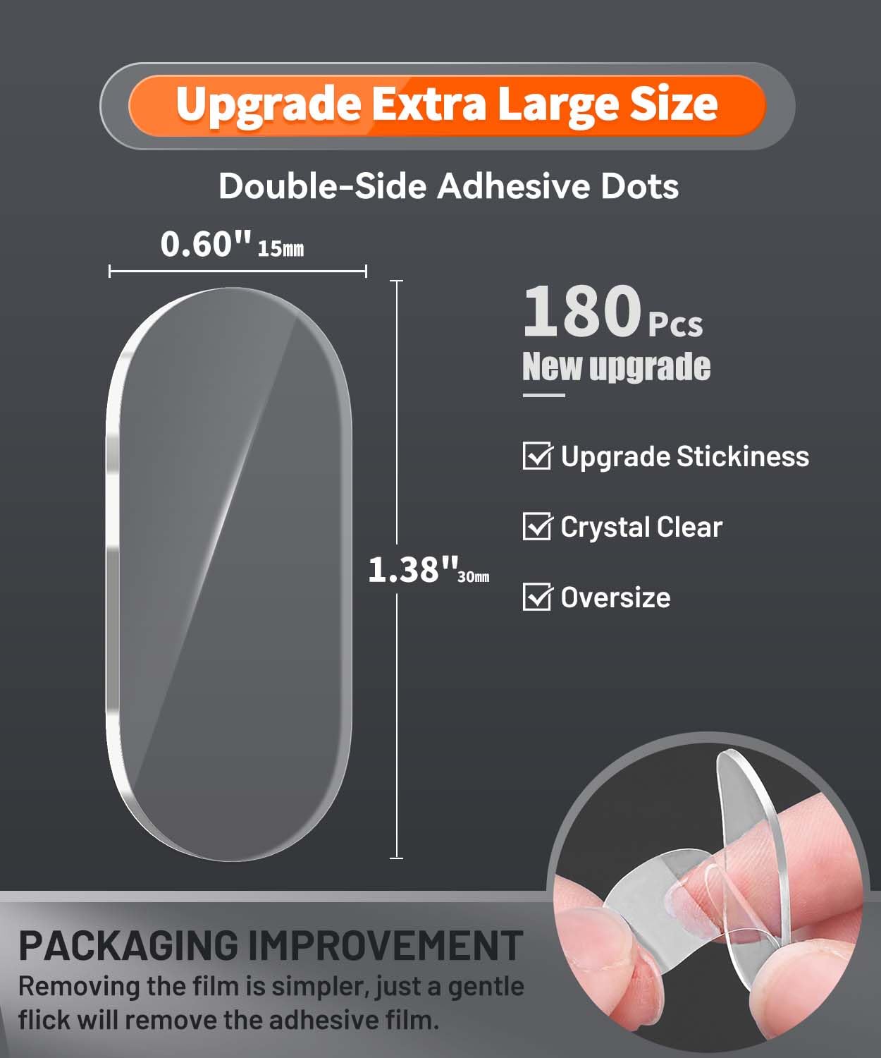 Extra Large Removable Mounting Putty, Strong Double Sided Glue Adhesive Dots No Residue, Clear Museum Sticky Tack for Picture Decor Craft,180 Pcs 0.6 x 1.38 in