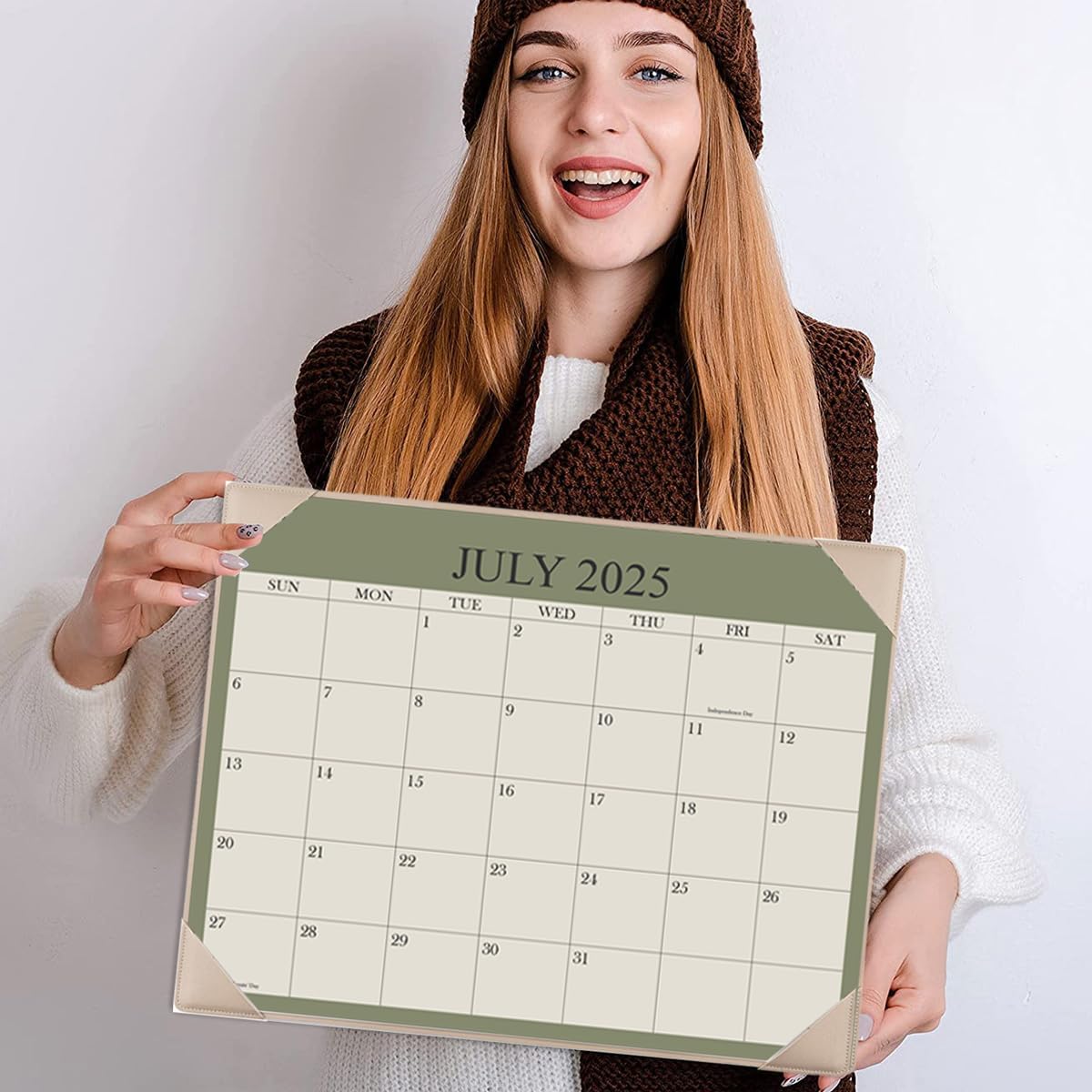 Desk Calendar 2025-2026 with Desktop Mat, 18 Month Small Desk Pad Calendar from July 2025 to December 2026, 8.5" x 11" Desk Pad Calendar 2025-2026 for Home, School Office, Beige