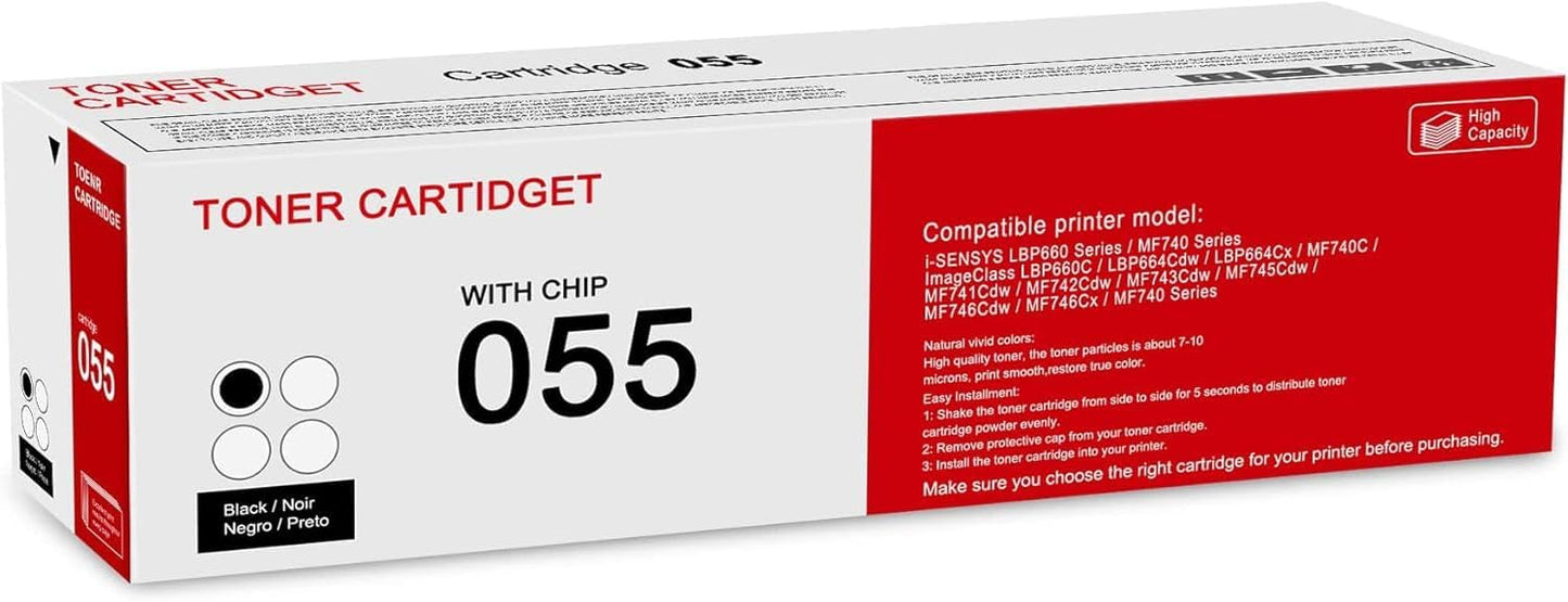 1 Pack 055 3016c001 Black Toner Cartridge: Compatible CRG-055 Replacement for Canon i-SENSYS LBP660 MF740 Series ImageClass LBP660C LBP664Cdw LBP664Cx MF740C MF741Cdw MF743Cdw MF746Cdw Series Printer