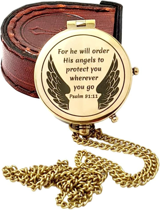Brass Compass Engraved with Religious Scripture Verse - Ideal Gift for Son, Grandson, Daughter - Perfect for Baptism, Communion, Church and Graduation Day Present