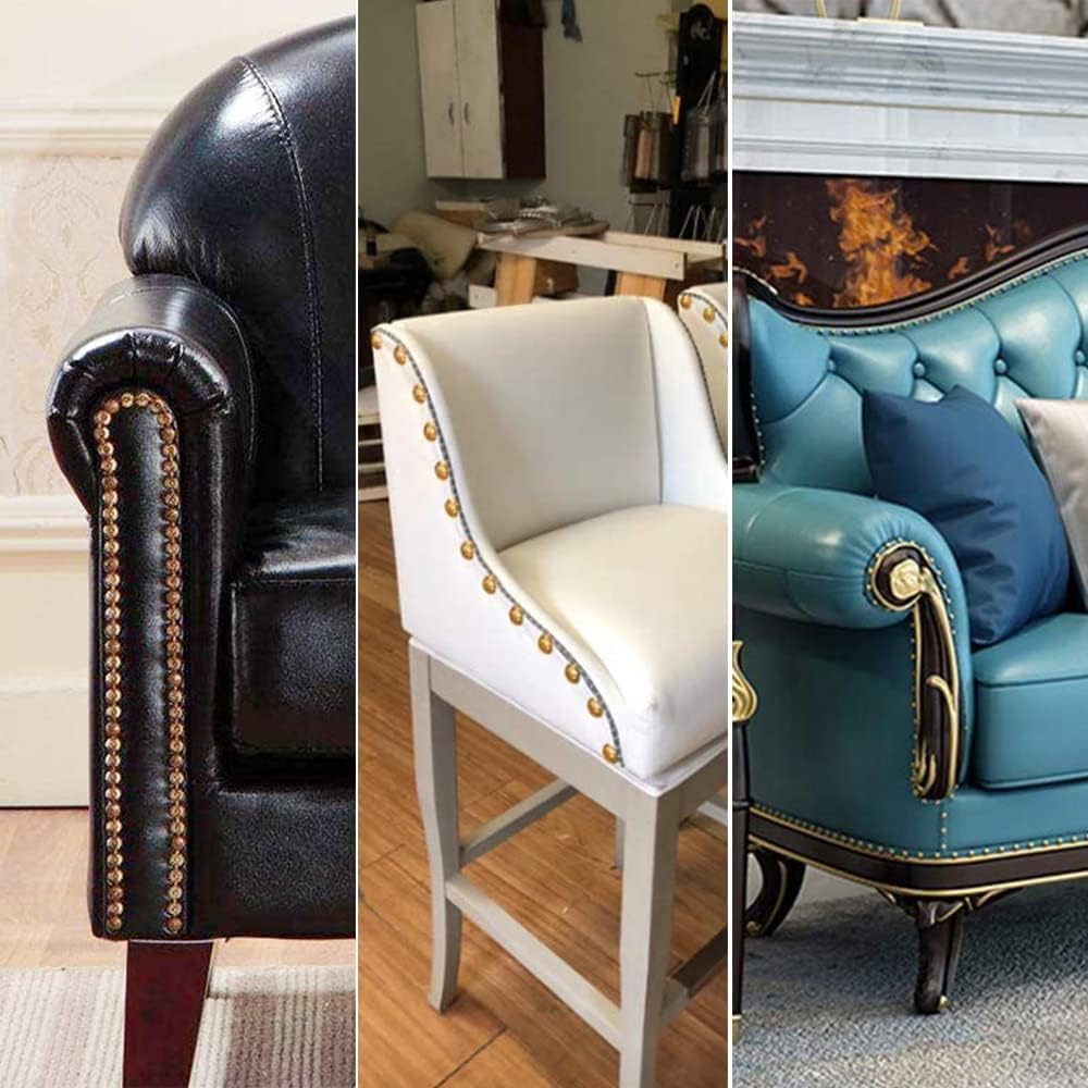 500Pcs Upholstery Tacks, BetterJonny Decorative Furniture Nails Pins Gold Metal Thumb Tacks for Upholstered Furniture Cork Board, Home Decor(17X11MM)