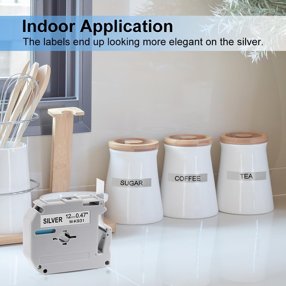 Fimax M-931S Tape 12mm 0.47 Silver Compatible with Brother P Touch Label Maker Tape M-931 M931 M-K931S for Brother Ptouch PT-M95 PT-70BM PT-90 PT-85 PT65 45 Label Maker Refills, 4 Pack