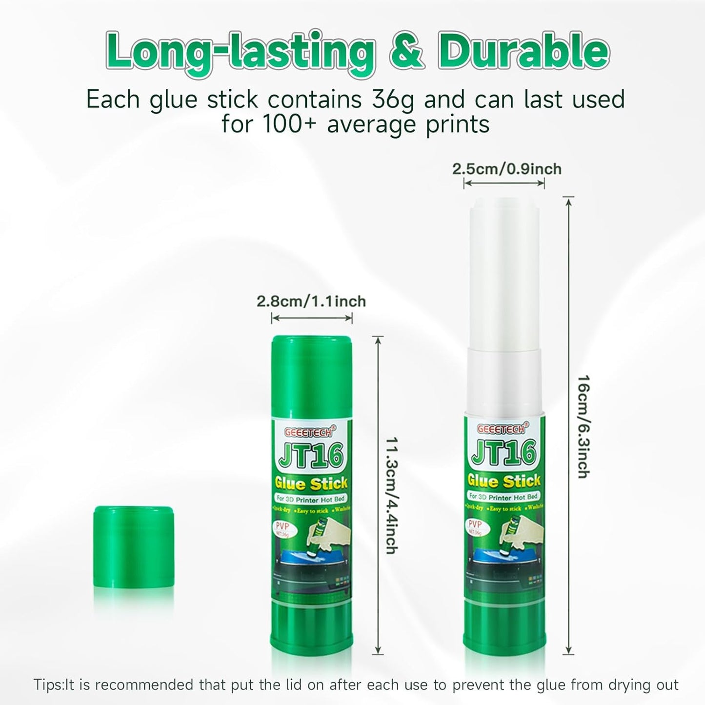 3D Printer Glue Sticks, 36 Grams Each PVP Solid Glue Sticks for Hot Bed Plate, Washable, Non-Toxic, Reduce Warping for PLA, ABS, PETG, HIPS, TPU Filament on PEI, Glass, Aluminum, Buildtak Board, 6Pcs