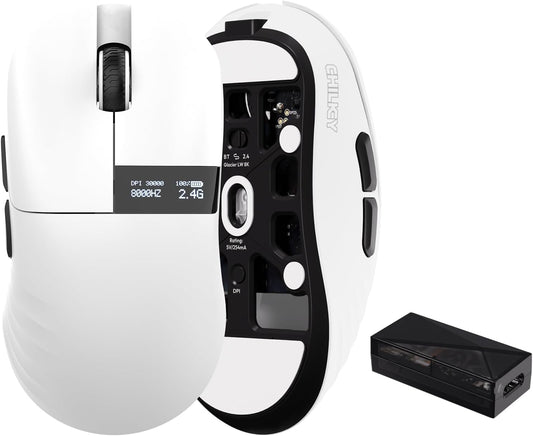 Chilkey Glacier LW 8K M Wireless Gaming Mouse with Screen - 49g Super Lightweight - Dual 8K Polling - Maximum 30000 DPI - Optical Switch - Tri-Mode 2.4G/USB-C/Bluetooth 5.2 - White