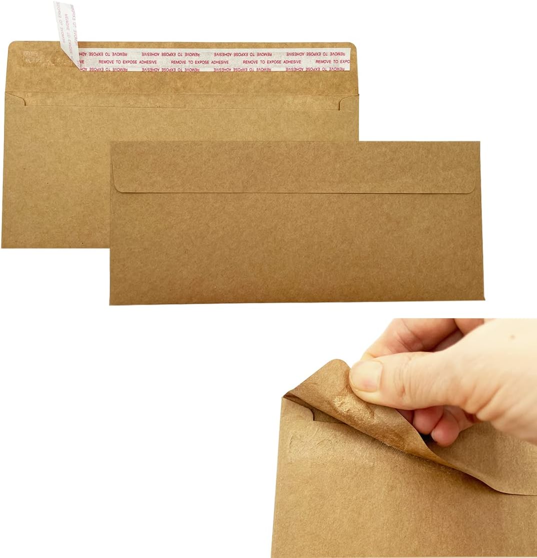 80Qty#10 Brown Kraft Business envelopes 4.125x9.5In- windowless design 120GSM paper envelopes