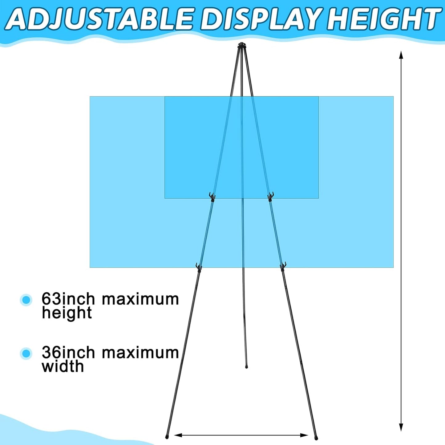 Honoson 20 Pack 63" Easel Stand for Display Folding Lightweight Metal Easels Stand Bulk for Painting Canvas Wedding Sign with Portable Bags