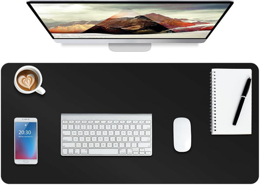 Boutilon Leather Desk Pad Protector,Non-Slip Mouse Pad,Laptop Desk Pad,Office Mouse Mat,Waterproof Leather Desk Blotter,Desk Writing Pad for Office and Home (M-Black,30"x14")