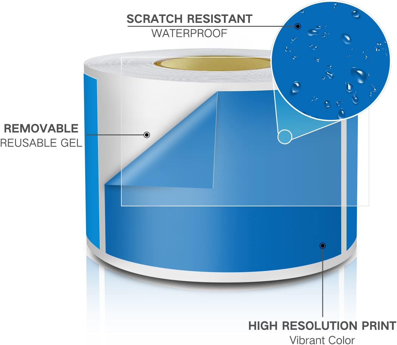 Blue Rectangle Sticker Labels 3×2 Inch Vinyl Stickers Color Coding Name Tags Roll Removable Waterproof 300 per Dispenser Box