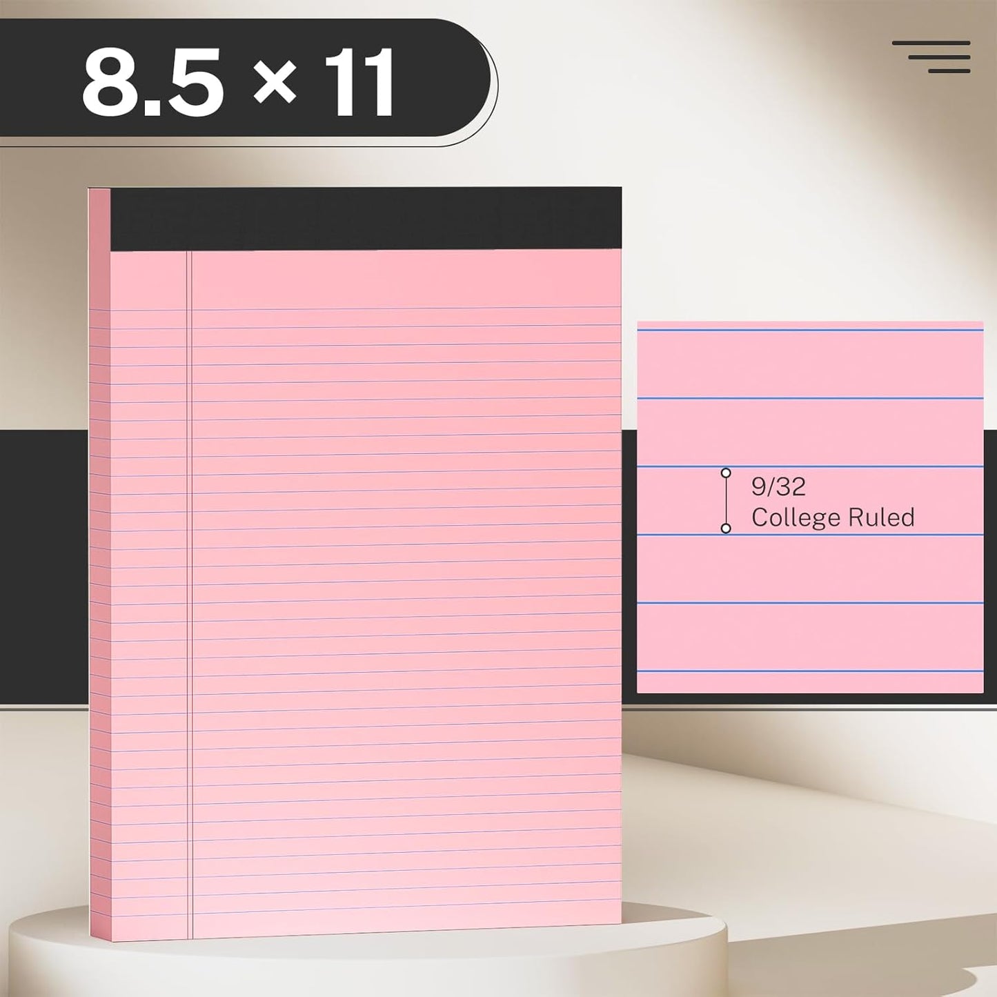 300 Sheets Pink Legal Pads 8.5 x 11 College Ruled Paper 6-Pack Note Pad Narrow Ruled 50 Sheets per Notepad Perforated Writing Pad Durable Sturdy Back 8x11 Pads of Paper