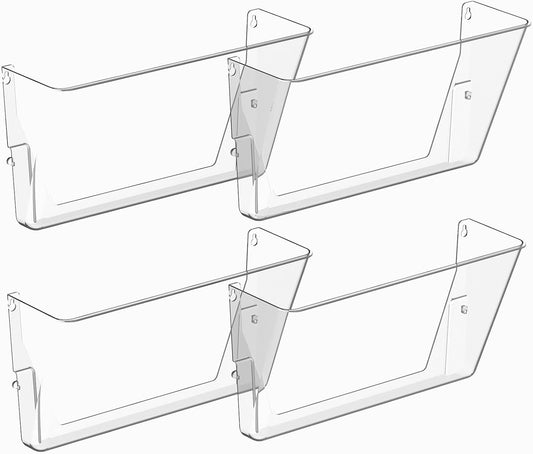 4 Pack Clear Acrylic Single Pocket, Plastic Hanging Wall Mount File Holder for Office Home, Clear