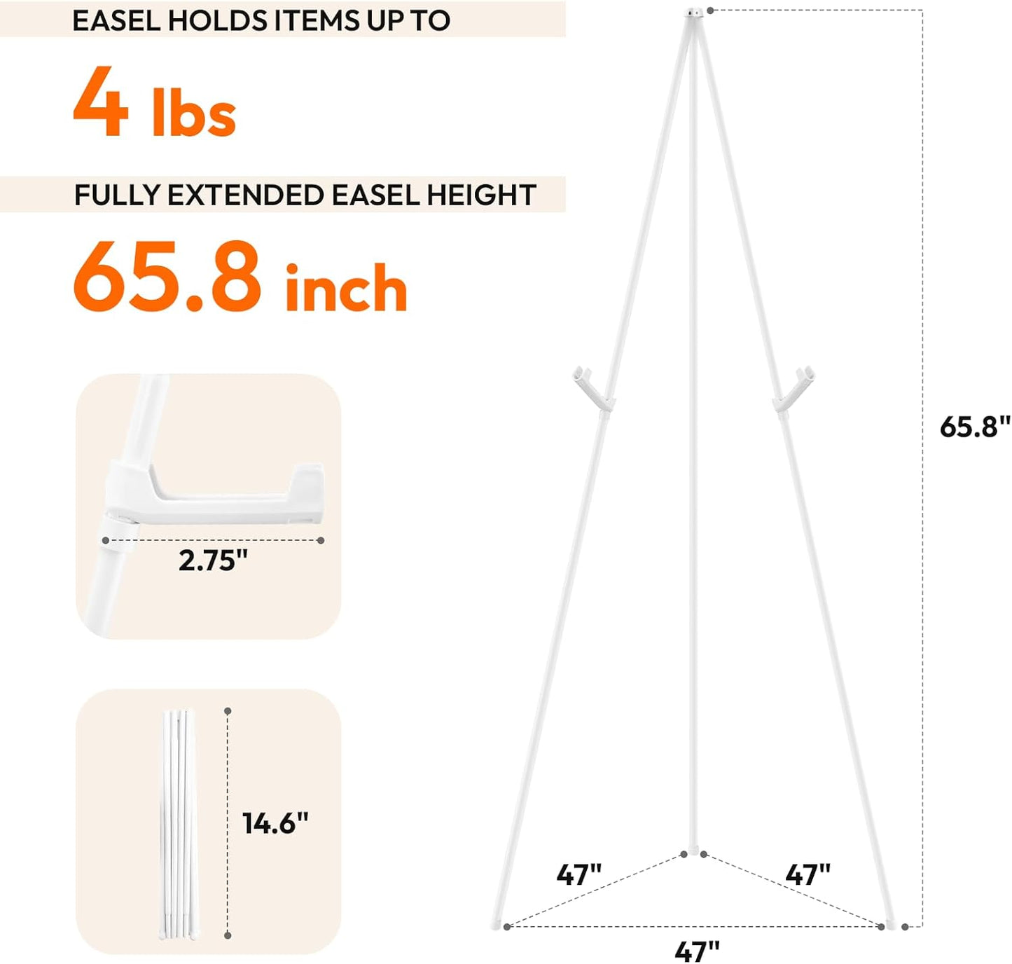 6PCS White Easel Stand for Wedding Sign Stand, 66 Inch Adjustable Metal Easels for Display, Portable Folding Easel for Wedding, Display Show, Arts, Poster with Portable Bags