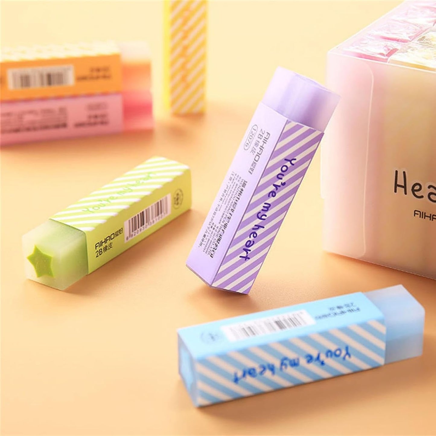 Cute Pencil Erasers for Kids, 6 Count Candy Colors 2B Eraser, Star, Heart Design Fun Party Favor & School Supplies, Kawaii Drawing Eraser for Boys and Girls (Random Color 6 PCS Set)