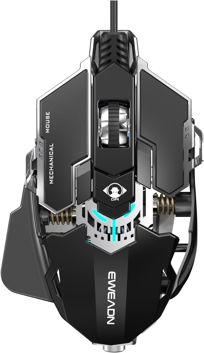 EWEADN G5 Wired Gaming Mouse, Ergonomic RGB Computer Mouse, 12800 Adjustable DPI, 9 Programmable Macro Buttons with Rapid Fire Key Compatible for PC/Laptop/Windows-Black&White