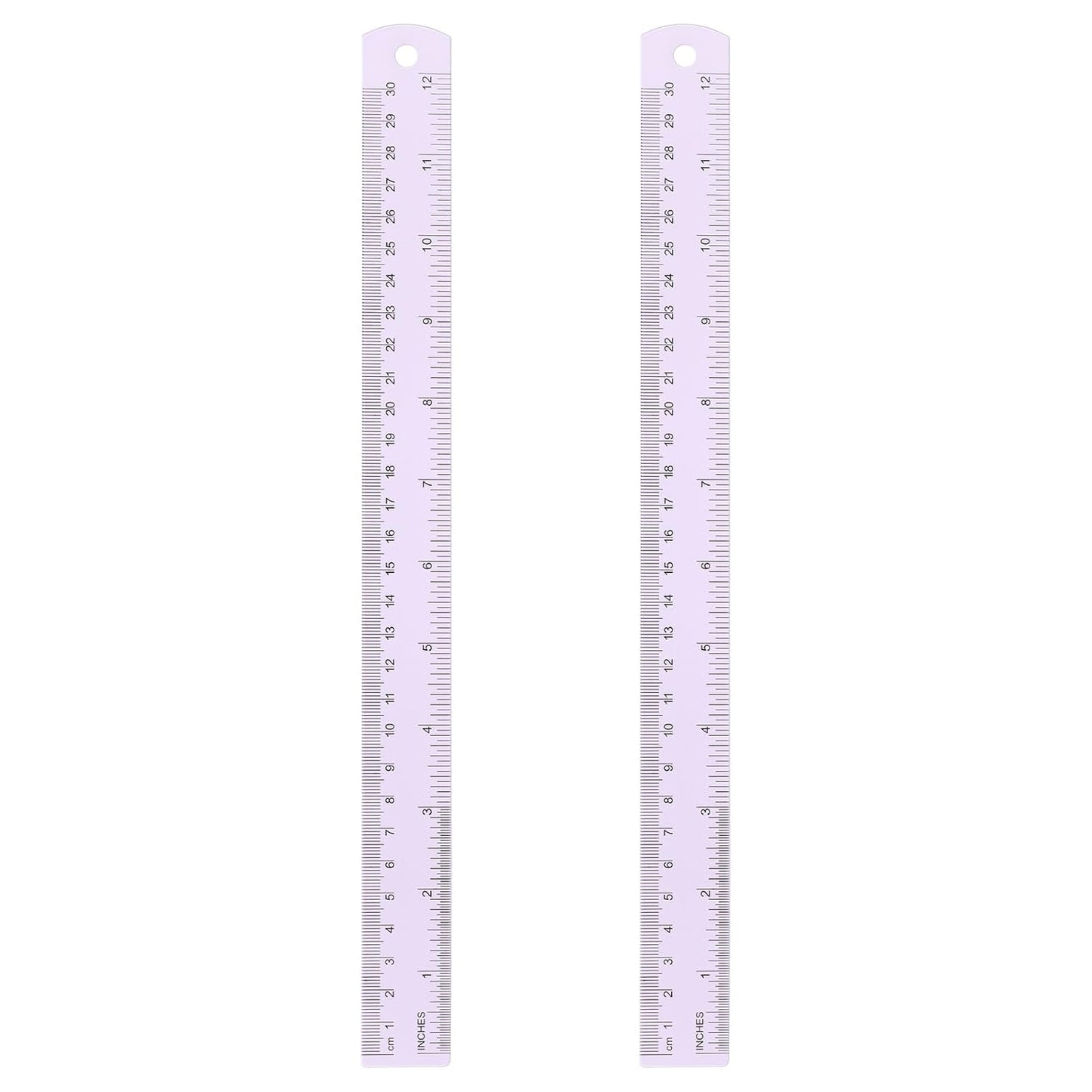 HARFINGTON 2pcs Metal Straight Ruler 30cm Metric SAE Aluminum Alloy Measuring Rulers Scale Tool with Hole for Measure Study Reading Classroom Office, Purple