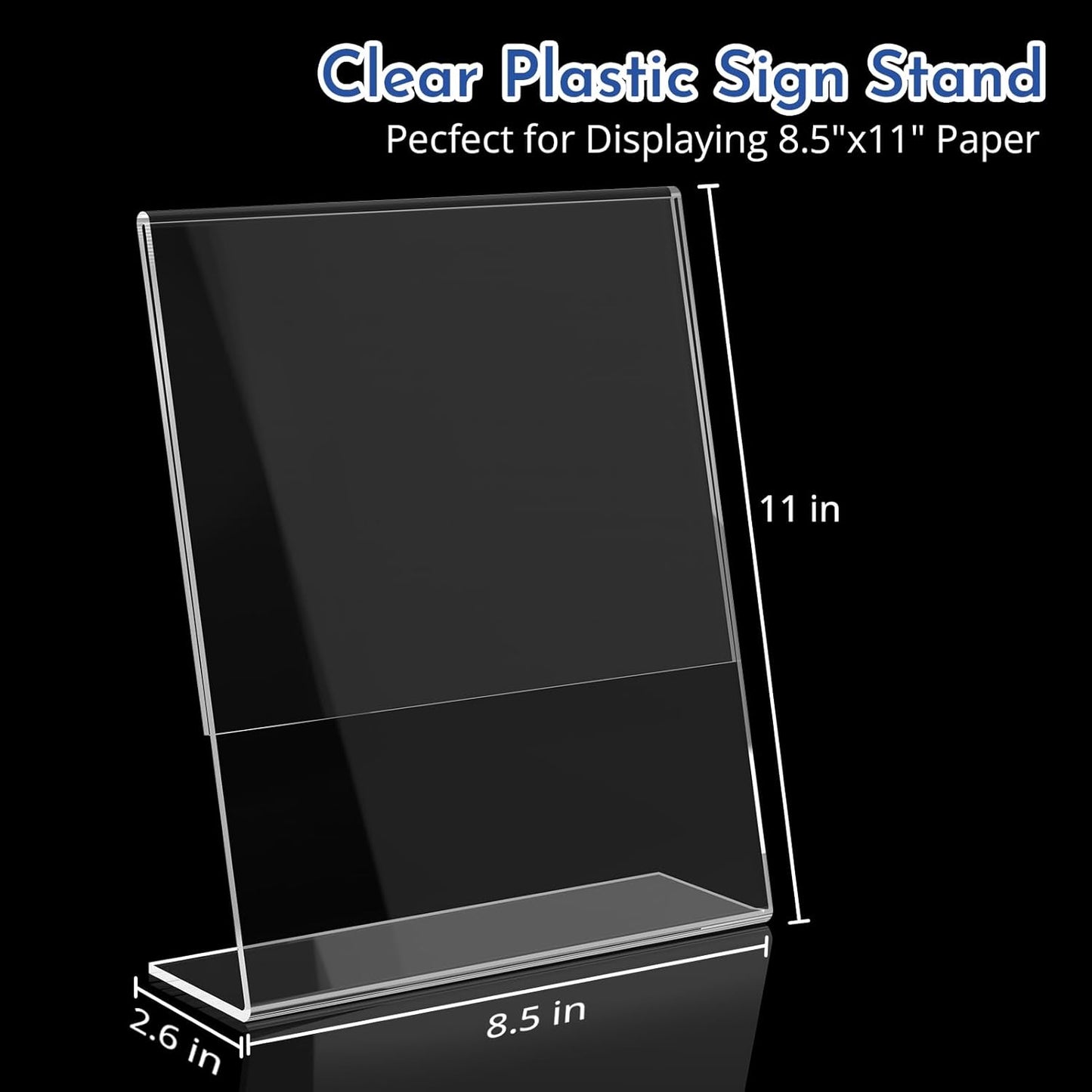 6 Pack Acrylic Sign Holder 8.5 x 11, Clear Desktop Menu Display Stand Slant Back Sign Holder, Plastic Flyer Stand for Displaying Posters Picture Flyers Menu(L Shape 8.5 x 11)