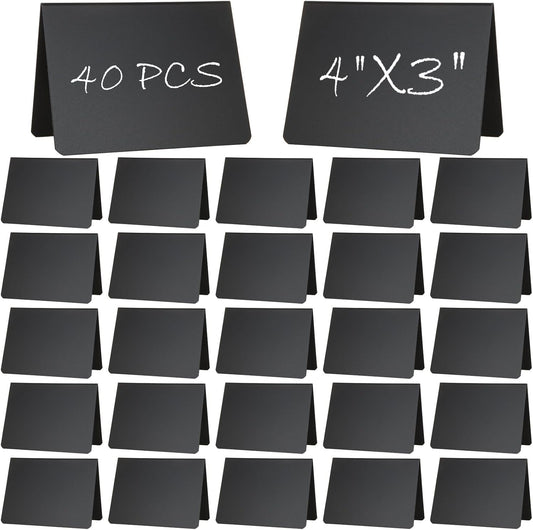 40 Pcs Mini Chalkboard Signs for Food, 4 x 3 Inch Food Labels for Party Buffet, Small Reserved Table Signs Small Chalkboard Sign, Reusable Black Mini Chalk Board, Easy to Write and Wipe Out