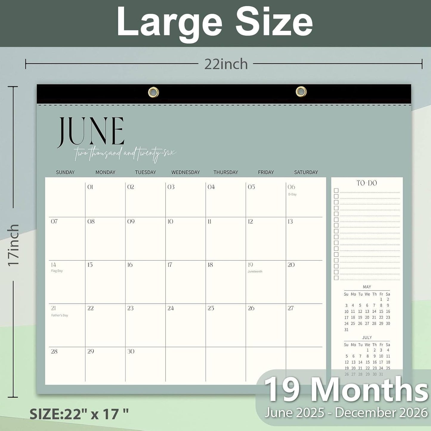 Guasslee Large Desk Calendar 2025-2026, 19-Month Large Hanging Desk/Wall Calendar From 2025 June-2026 December, 17" X 22" School Year Monthly Planner With Thick Paper For Office Home School Organizing