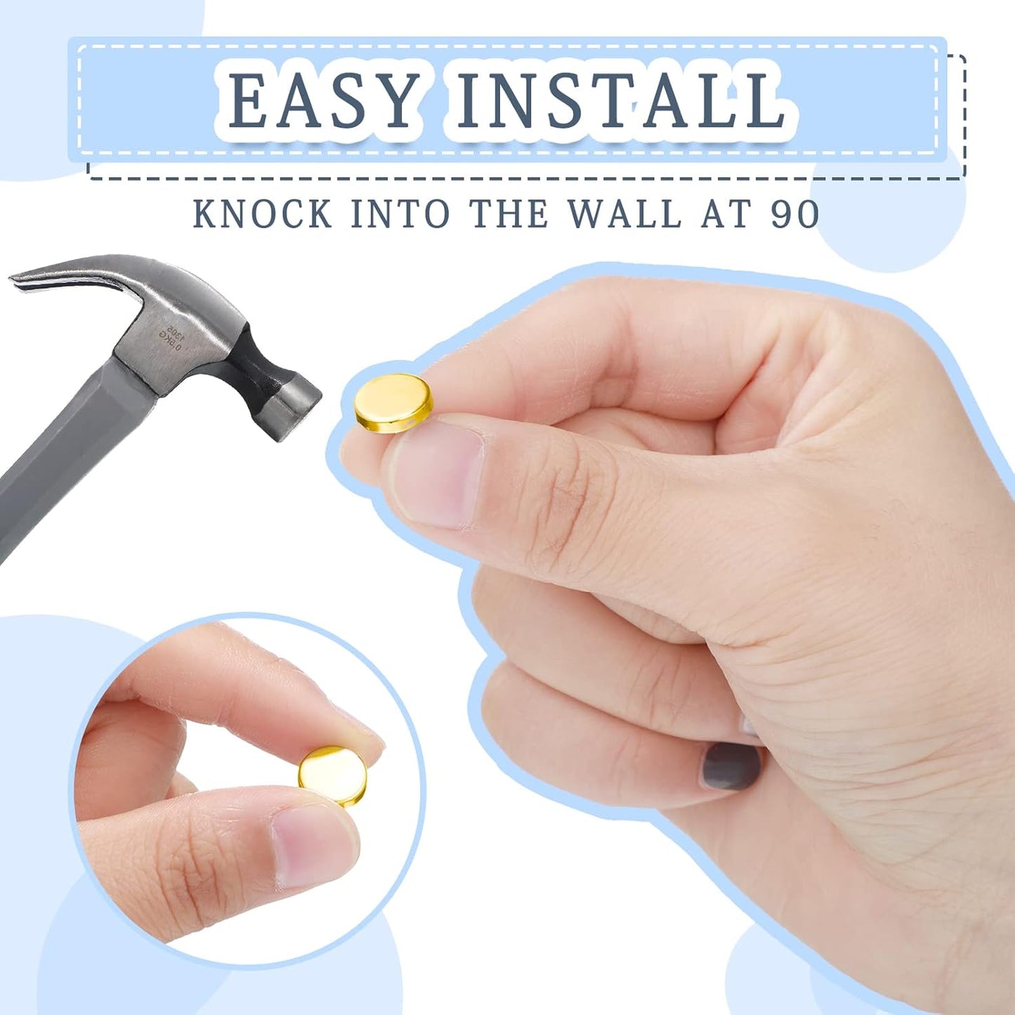 30 Pieces Push Pins, Metal Thumb Tacks for Picture Photo Hanging, Wall Pins for Board Posters Bulletin Maps, Wall Tack for Office Home Decorative (Gold)