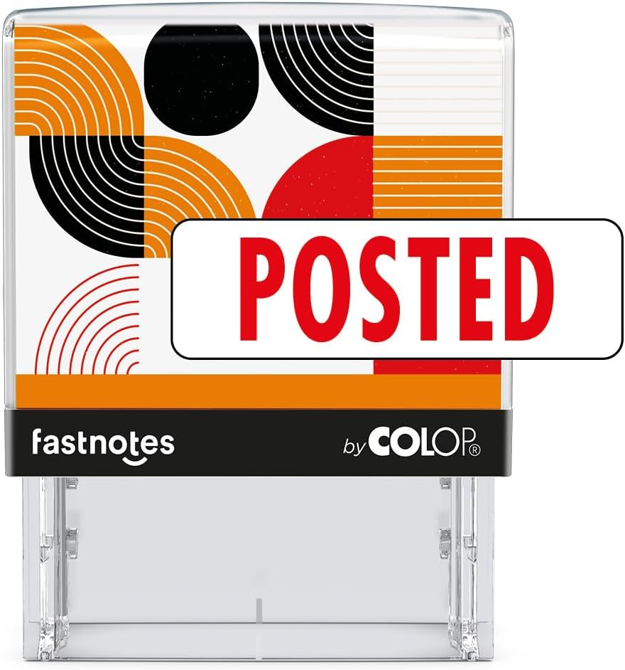 Fastnotes Posted Self-Inking Rubber Stamp by COLOP - Great for Office Documents, Notary, Warehouse, Accounting Paperwork, Business, and Legal Documentation - Red Ink (Posted- Red)